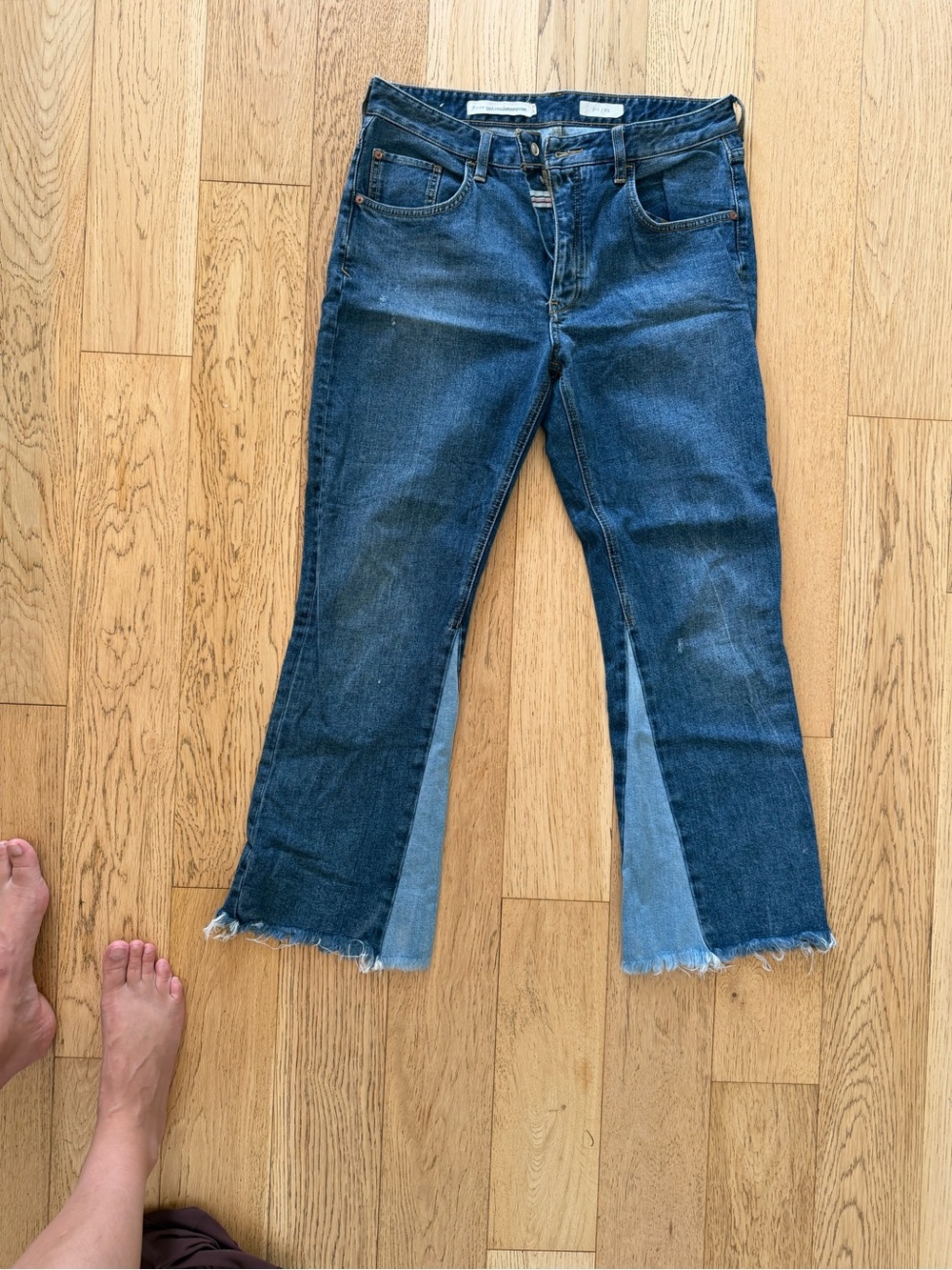 Pilcro Two-Tone Dark and Light Blue Bootcut Jeans